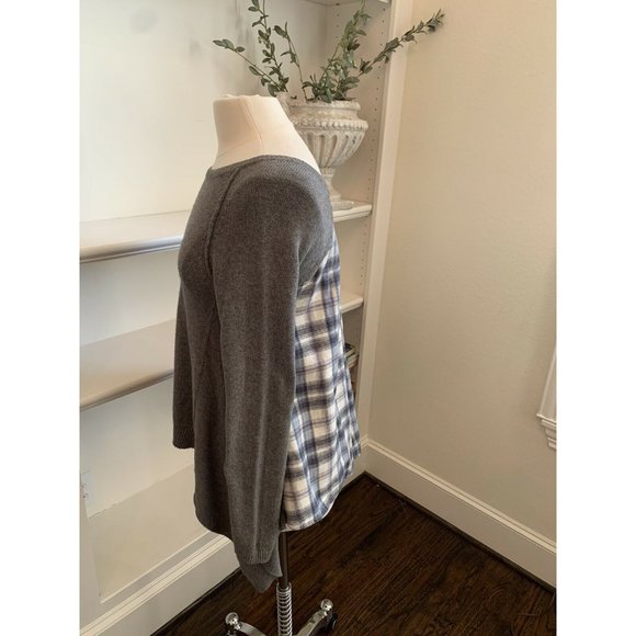 MOTH Anthropologie Women's Pullover Sweater Gray Back Plaid Flannel - Picture 6 of 6